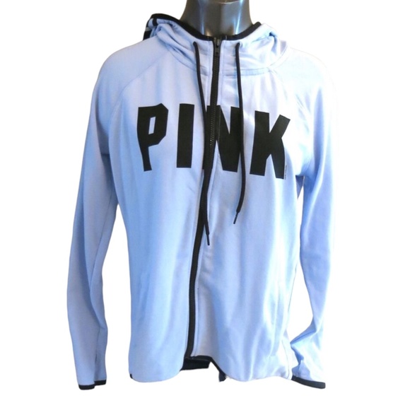Victoria's Secret PINK Light Blue w/ Black Logo Perfect Full Zip S - Picture 1 of 2